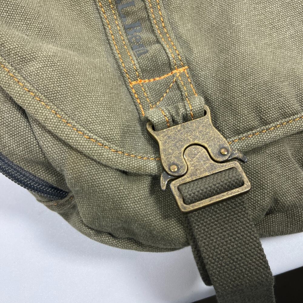 LL BEAN Bag Messenger Laptop Crossbody Paperboy Style Canvas Cotton Green VTG - Picture 7 of 16
